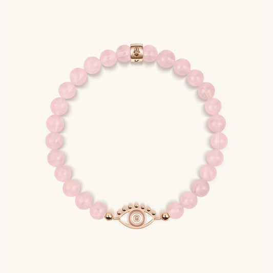 Emotional Healing Rose Quartz Evil Eye Charm Bracelet