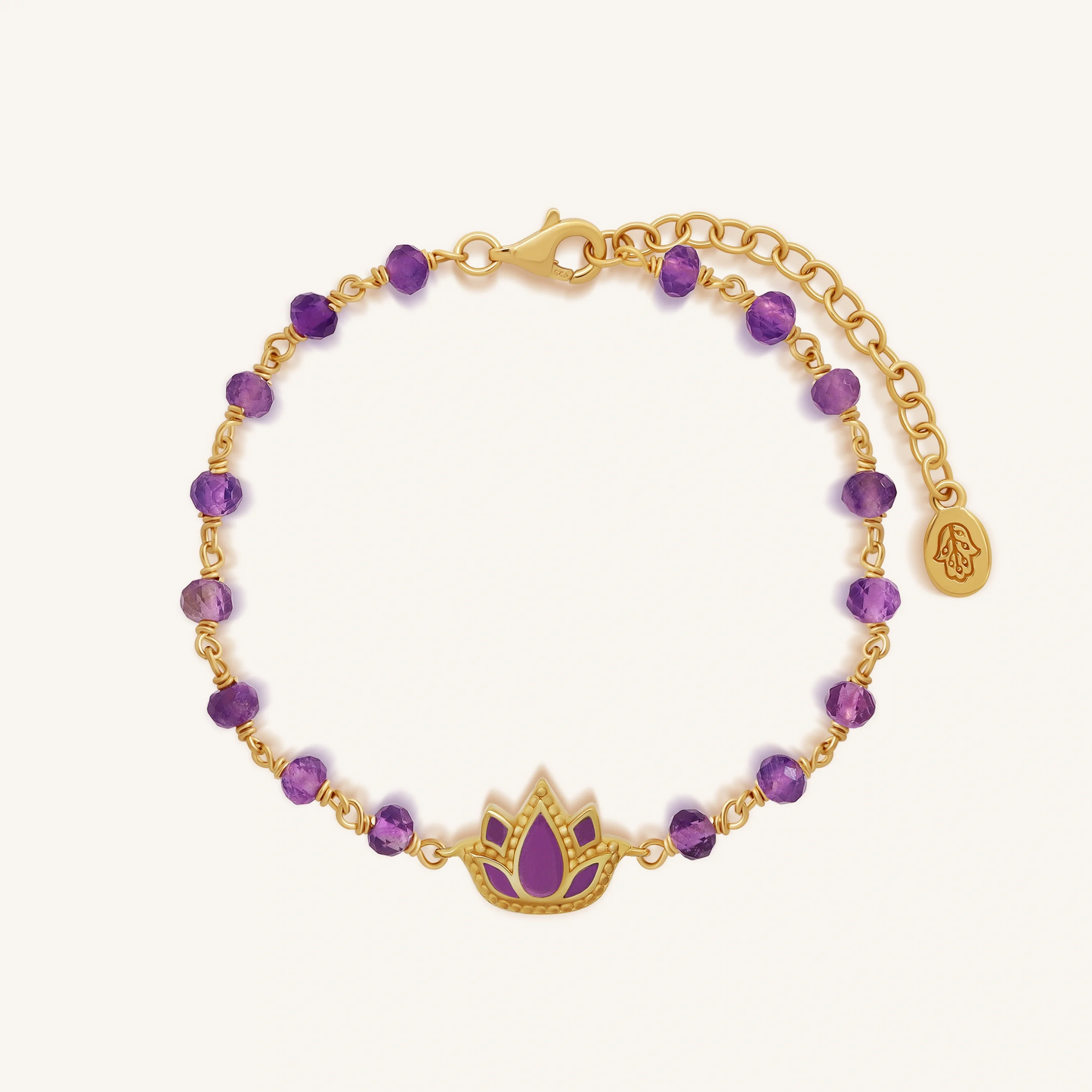Radiant Calm Amethyst Lotus Gold Bracelet