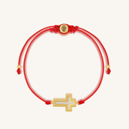 Faithful Abundance Cross Mother of Pearl Red String Bracelet