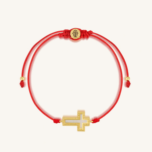 Faithful Abundance Cross Mother of Pearl Red String Bracelet