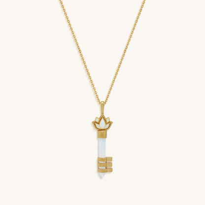 Spiritual Awakening Rainbow Moonstone Key & Lotus Gold Necklace