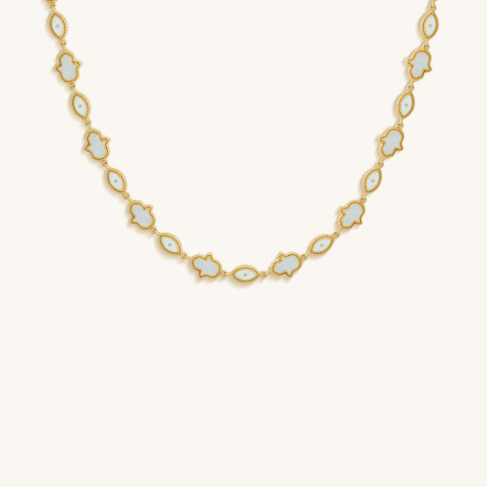 Lunar Alignment Rainbow Moonstone Hamsa & Evil Eye Gold Necklace