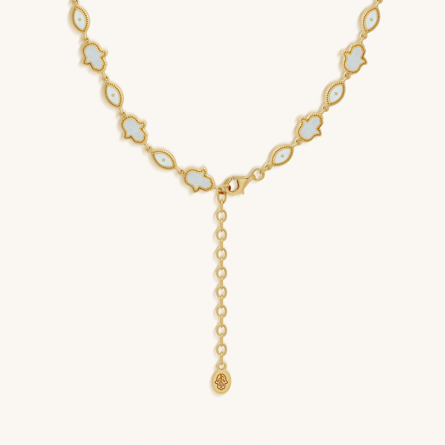 Lunar Alignment Rainbow Moonstone Hamsa & Evil Eye Gold Necklace