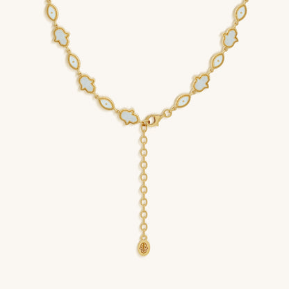 Lunar Alignment Rainbow Moonstone Hamsa & Evil Eye Gold Necklace