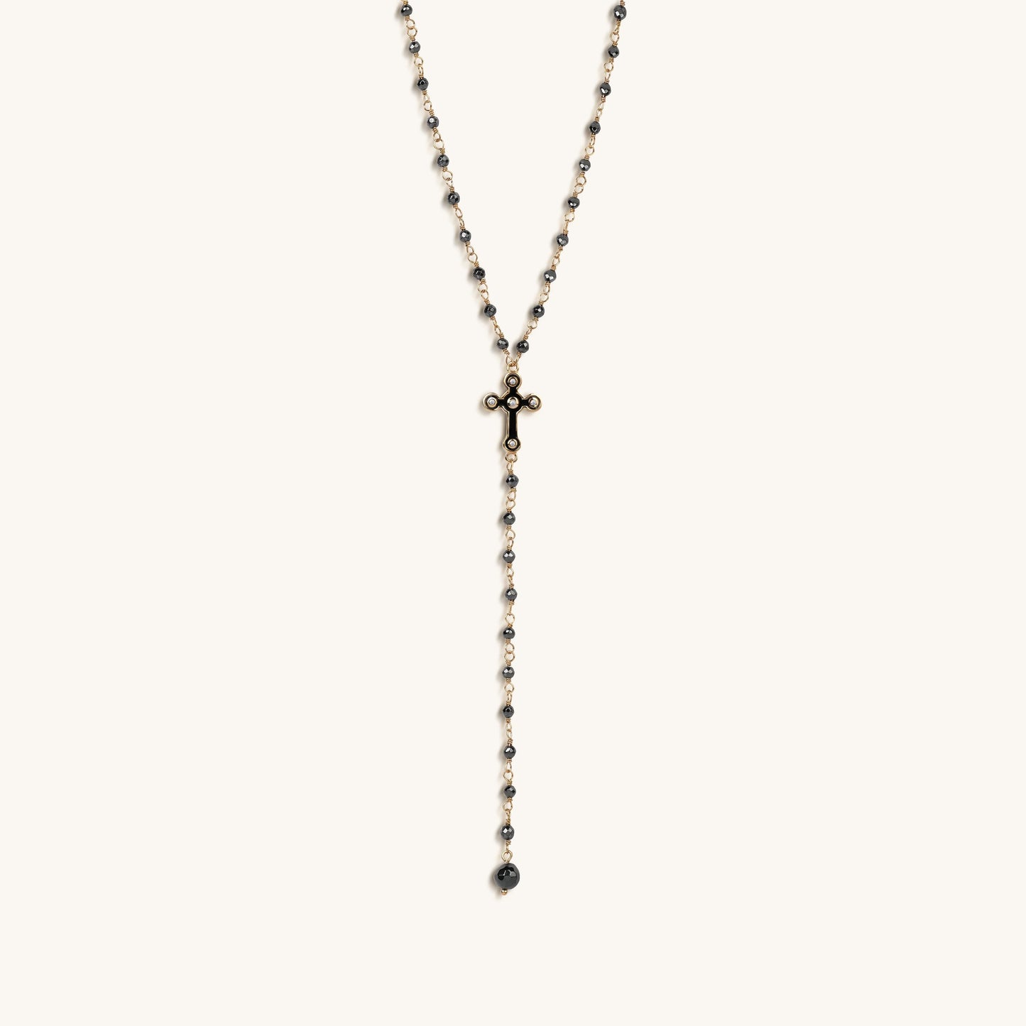 Unwavering Faith Cross - Hematite Rosary Necklace