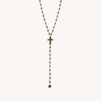 Unwavering Faith Cross - Hematite Rosary Necklace