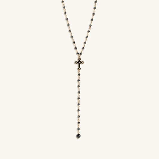 Unwavering Faith Cross - Hematite Rosary Necklace