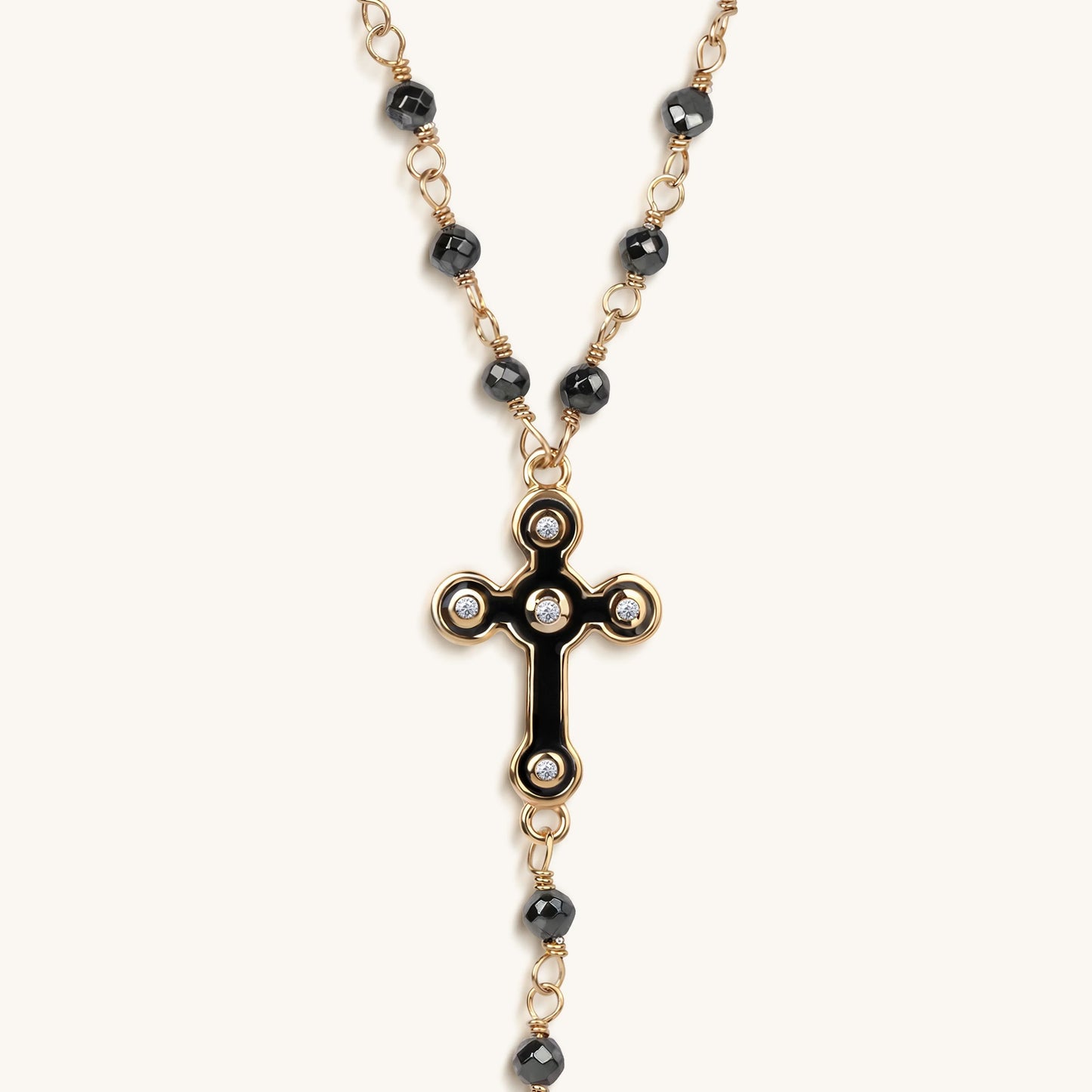 Unwavering Faith Cross - Hematite Rosary Necklace