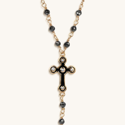 Unwavering Faith Cross - Hematite Rosary Necklace