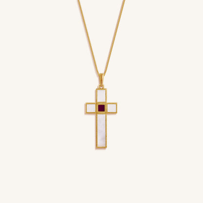 Radiant Harmony Mother of Pearl Cross Bible Nano Chip Necklace - Entire New Testament, King James Version