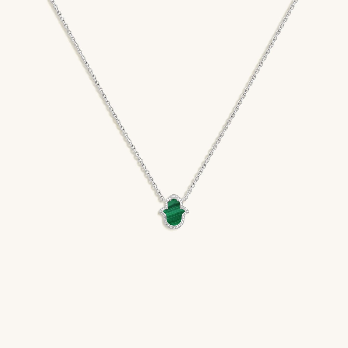 Peaceful Mind Hamsa Malachite Silver Necklace