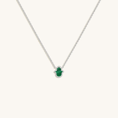 Peaceful Mind Hamsa Malachite Silver Necklace