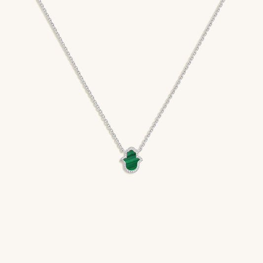 Peaceful Mind Hamsa Malachite Silver Necklace