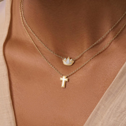 Sweet Surrender Mother of Pearl Cross Gold Necklace