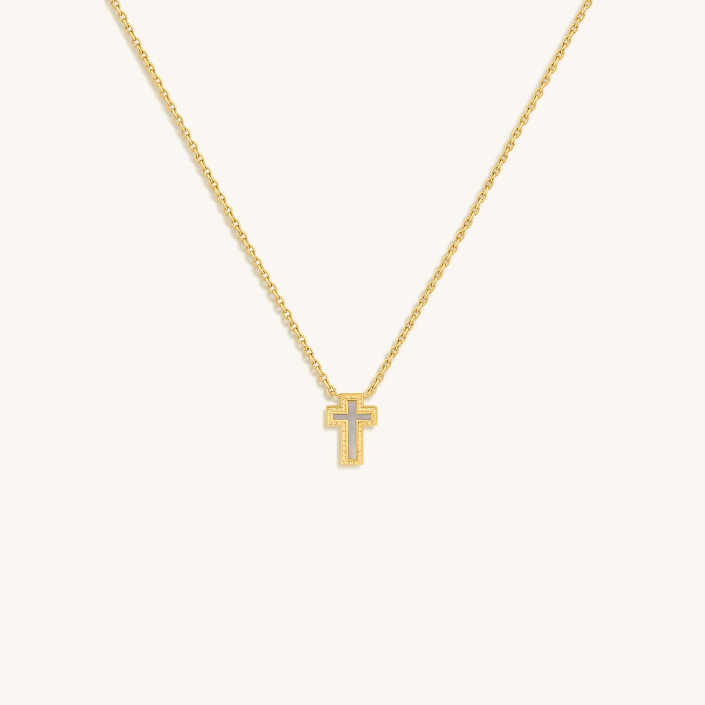 Sweet Surrender Mother of Pearl Cross Gold Necklace