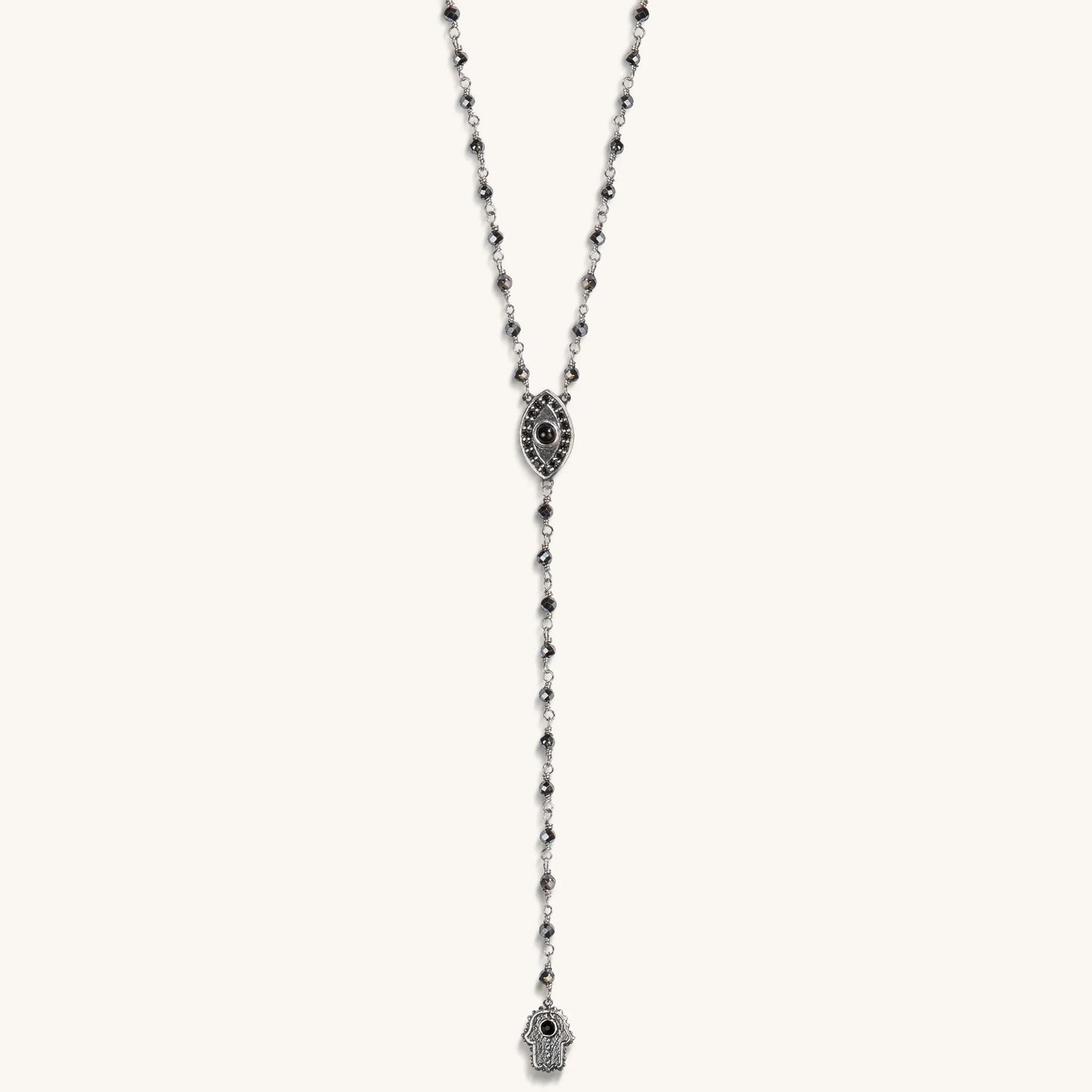 Stand in Strength Rosary Hematite Stone Necklace