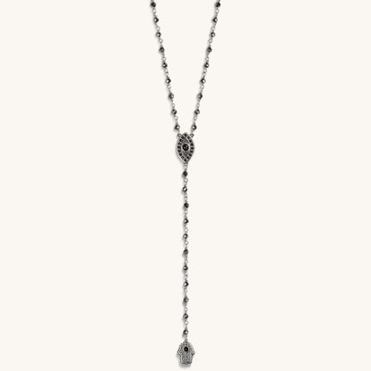 Stand in Strength Rosary Hematite Stone Necklace