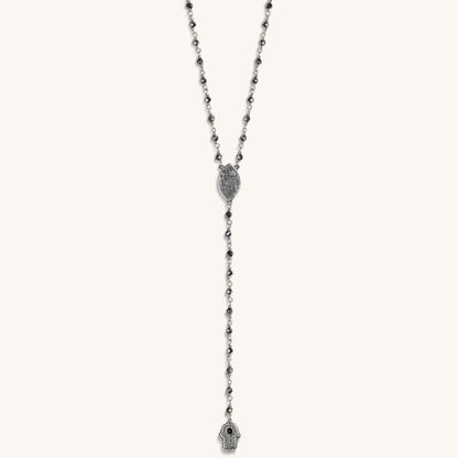Stand in Strength Rosary Hematite Stone Necklace