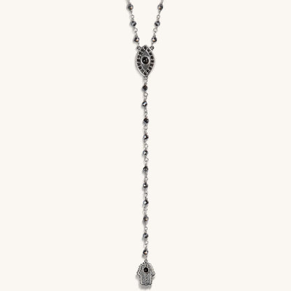 Stand in Strength Rosary Hematite Stone Necklace