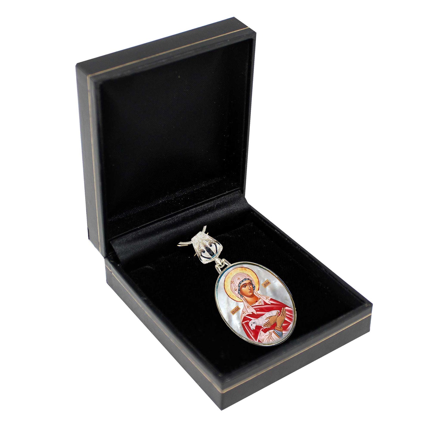 Icon of The Virgin Mary - Silver Plated Mother of Pearl Necklace