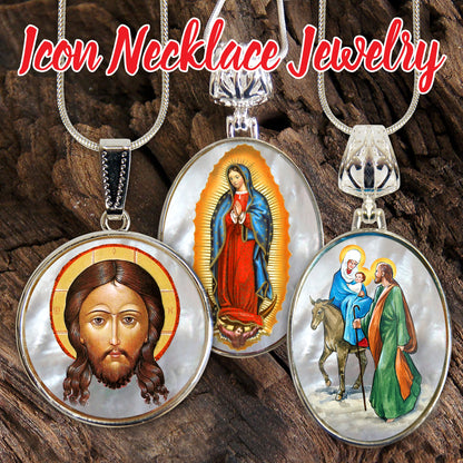 Saint Basil Silver Plated Necklace, Gold-Plated Wooden Cabochon
