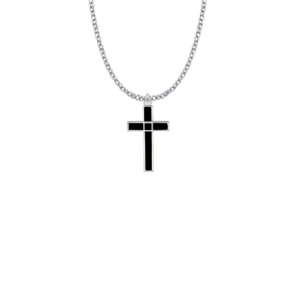 Black Enameled Cross Necklace — Personalized Sterling Silver Cross | Engraved Gift for Baptism, Confirmation & Graduation