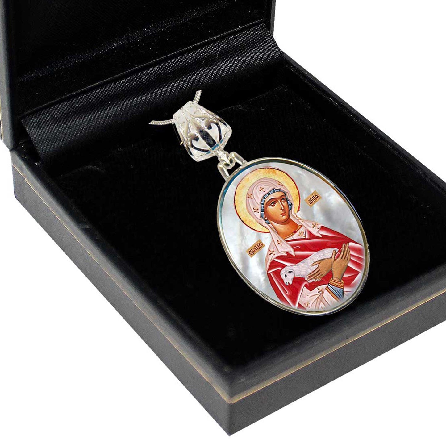 Icon of The Virgin Mary - Silver Plated Mother of Pearl Necklace