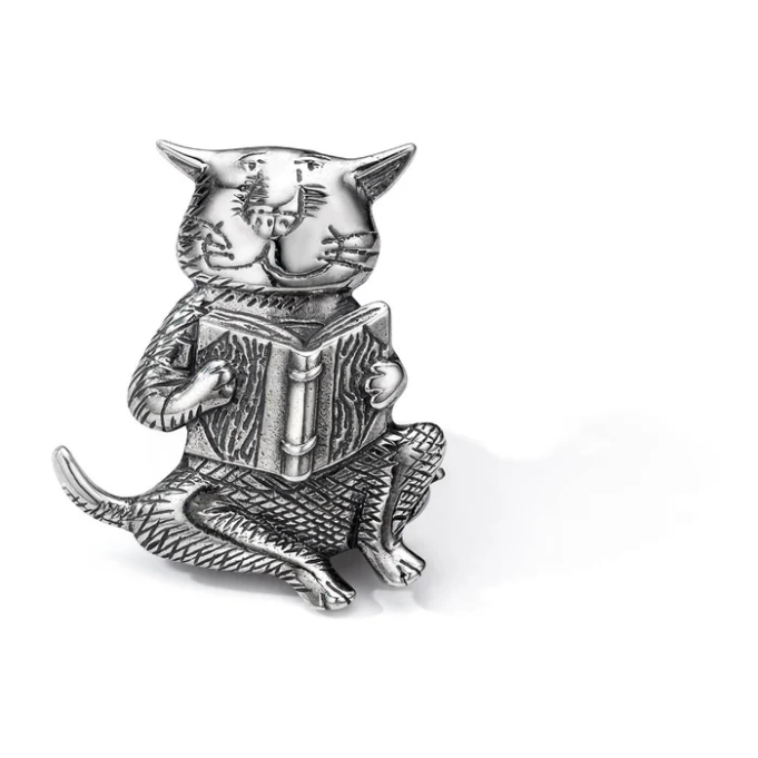 Cat Reading a Book Pin - Edward Gorey