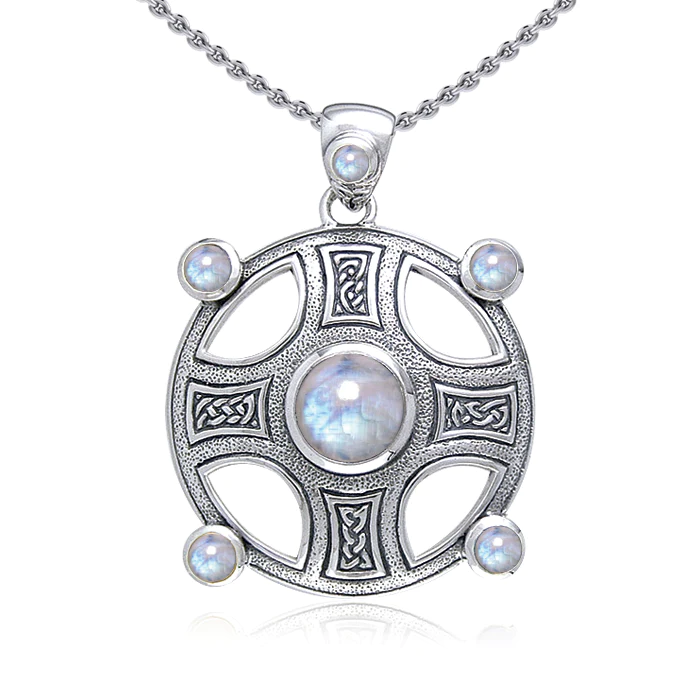 Celtic Knotwork Harmony Cross Necklace with Gemstones