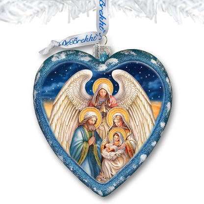 Angel's Divine Presence - Nativity Heart Glass Ornament