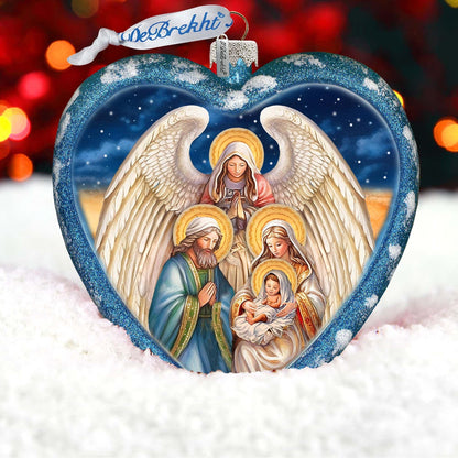 Angel's Divine Presence - Nativity Heart Glass Ornament