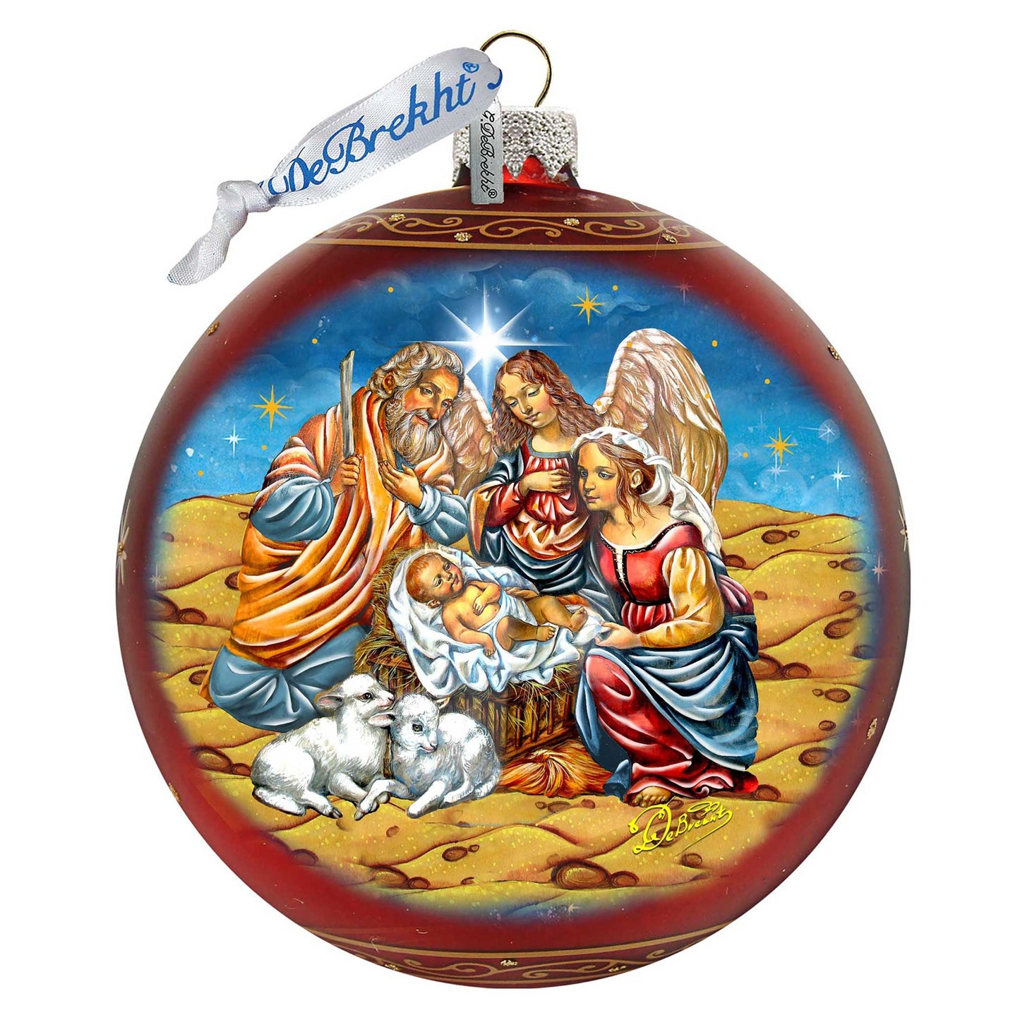 Regal Nativity Large Glass Ornament in Red