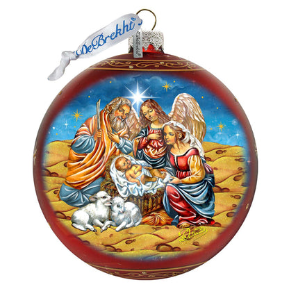 Regal Nativity Large Glass Ornament in Red