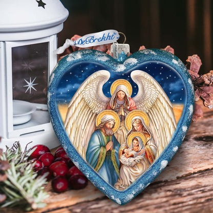 Angel's Divine Presence - Nativity Heart Glass Ornament