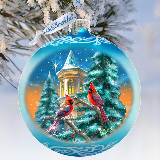 Cardinal Night Serenade - Large Glass Ornament