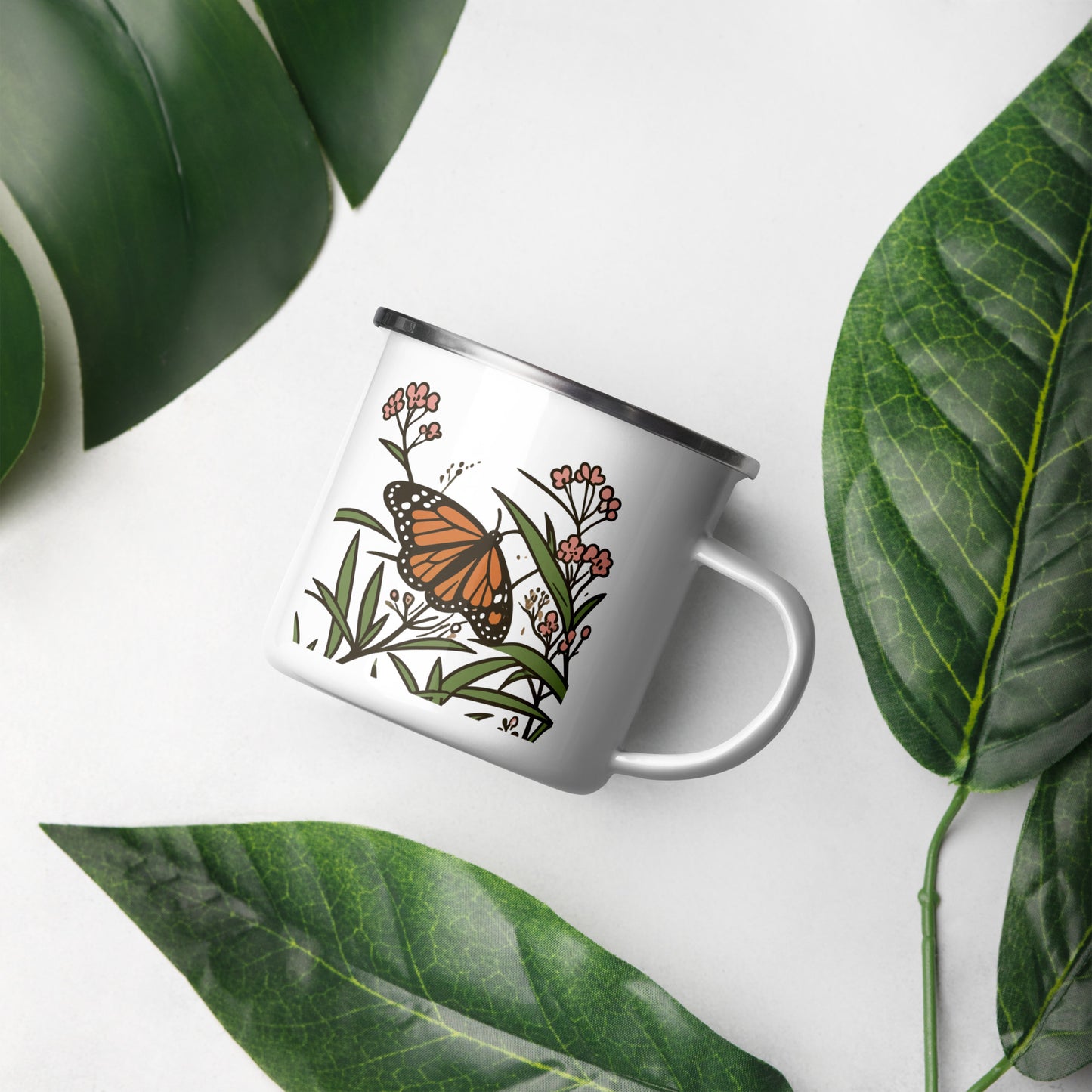 Monarch Morning — Enamel Camp Mug | Monarch Butterfly Art  | Botanical Gift