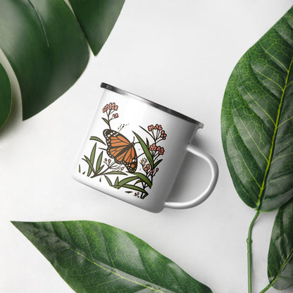 Monarch Morning — Enamel Camp Mug | Monarch Butterfly Art  | Botanical Gift