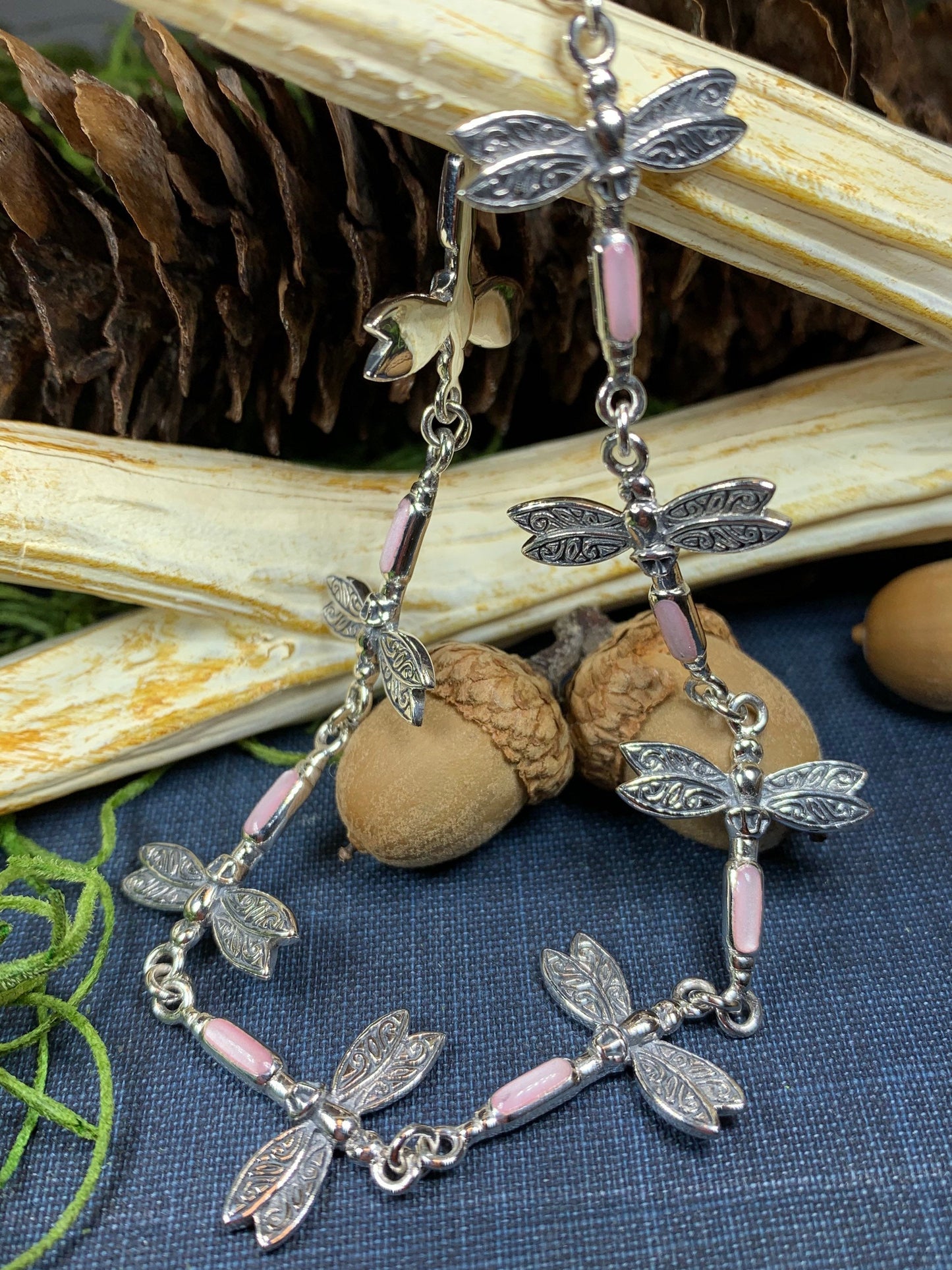 Pink Dragonfly Bracelet in Sterling Silver