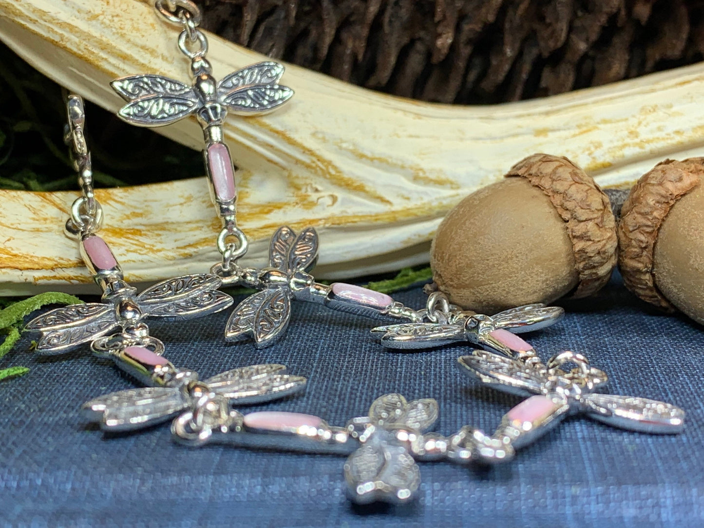 Pink Dragonfly Bracelet in Sterling Silver