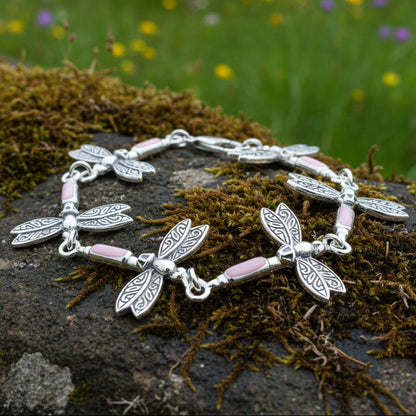 Pink Dragonfly Bracelet in Sterling Silver