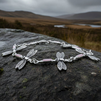 Pink Dragonfly Bracelet in Sterling Silver