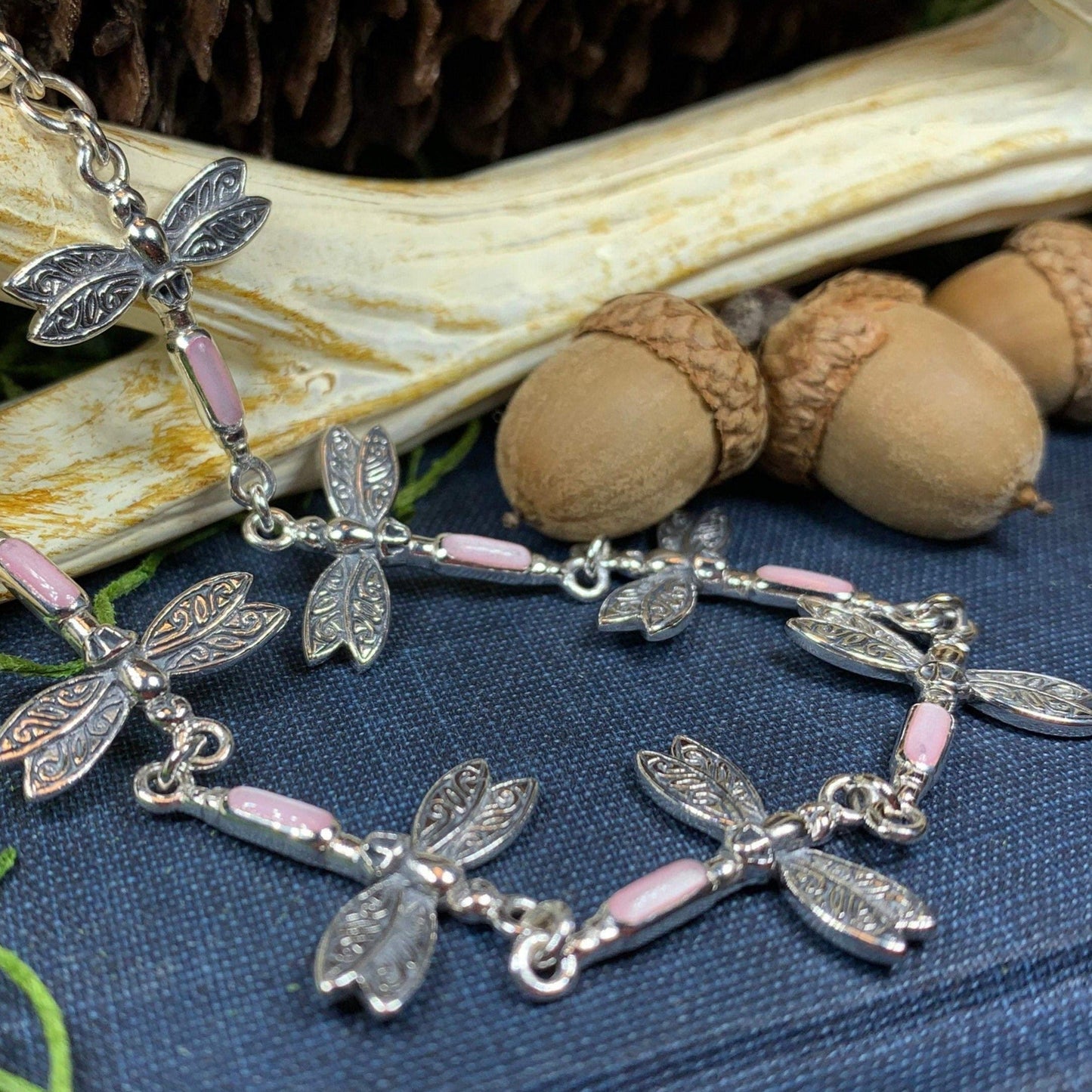 Pink Dragonfly Bracelet in Sterling Silver