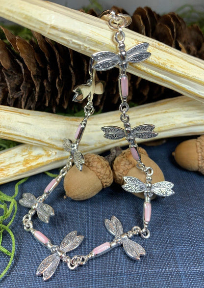 Pink Dragonfly Bracelet in Sterling Silver