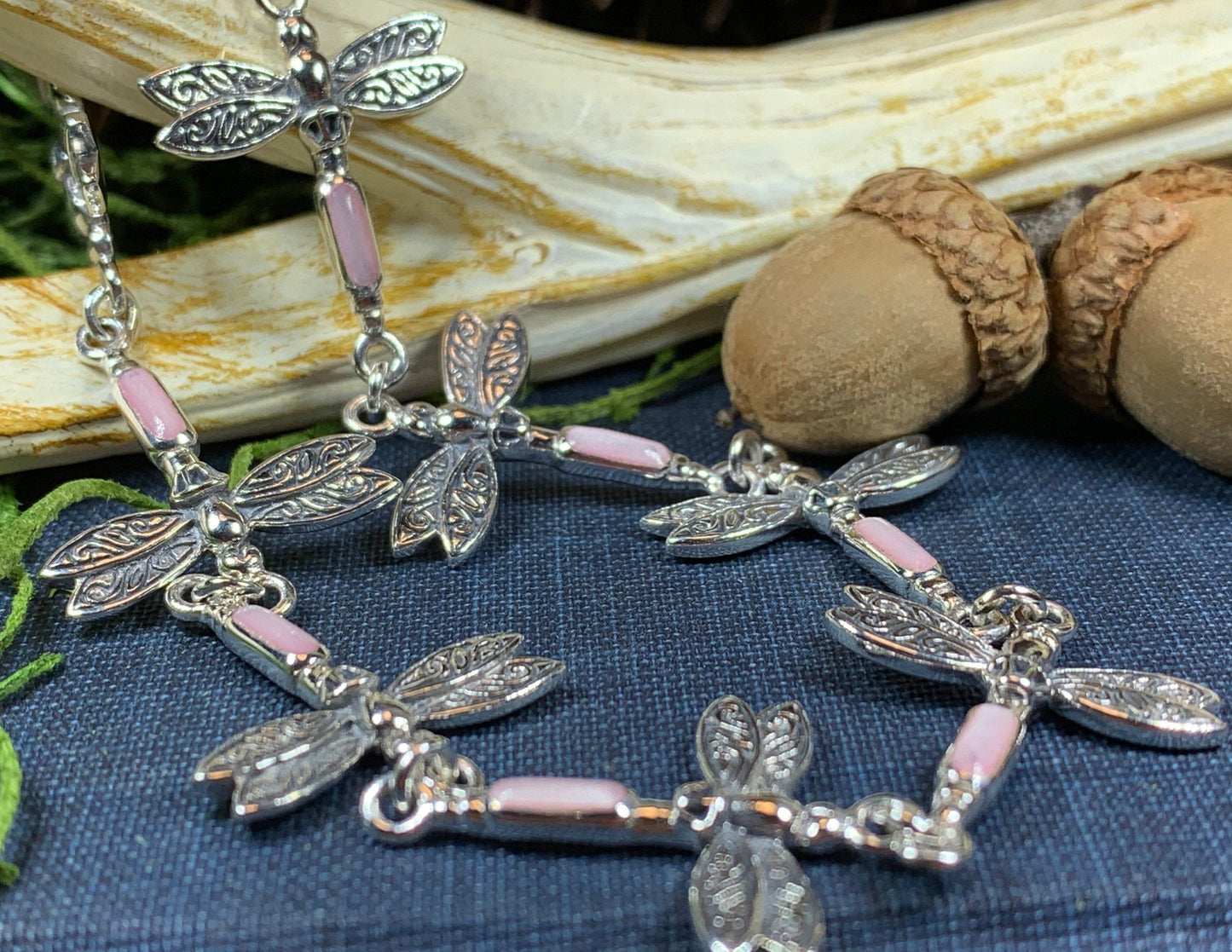 Pink Dragonfly Bracelet in Sterling Silver