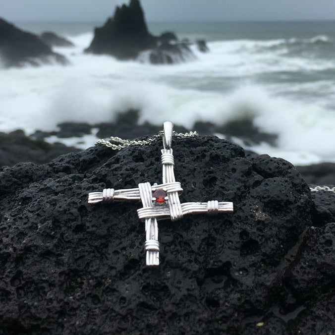 Springtime Irish Saint Brigid's Cross Necklace in Sterling Silver