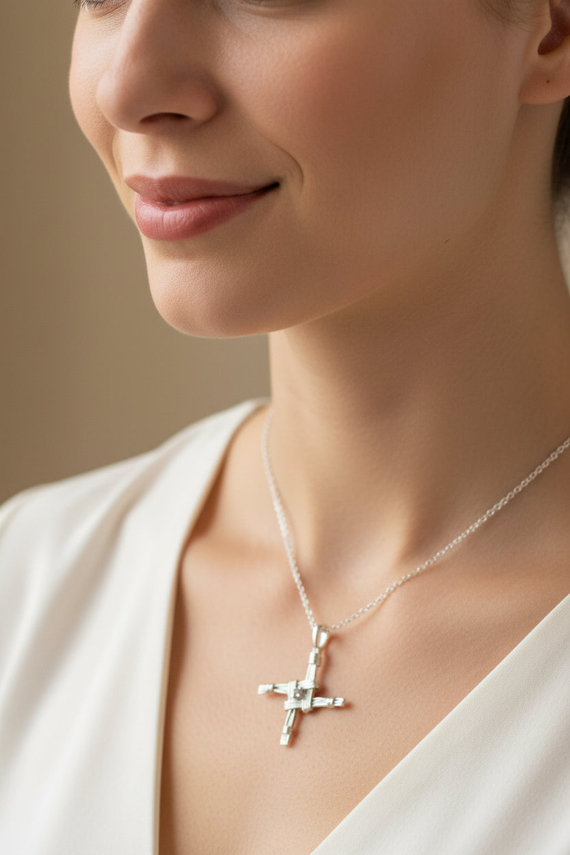 Springtime Irish Saint Brigid's Cross Necklace in Sterling Silver