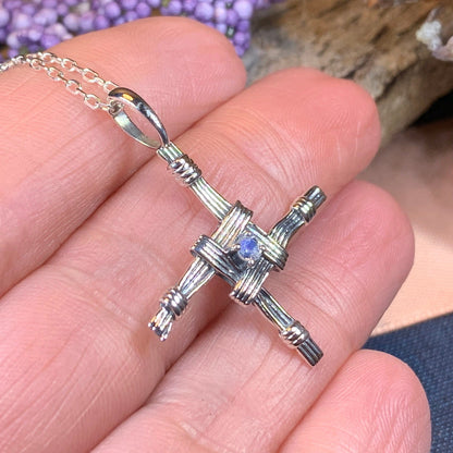 Springtime Irish Saint Brigid's Cross Necklace in Sterling Silver