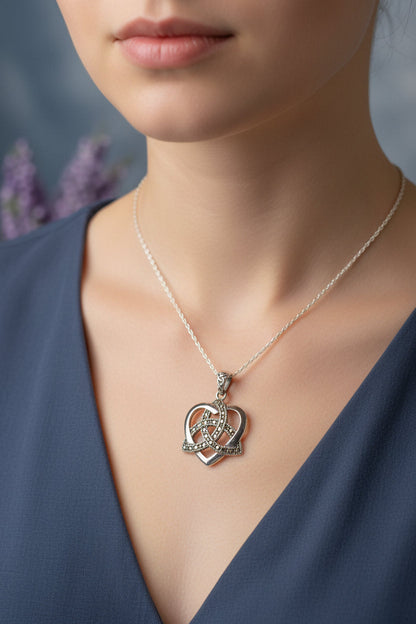 Celtic Love Knot Necklace in Sterling Silver with Marcasites