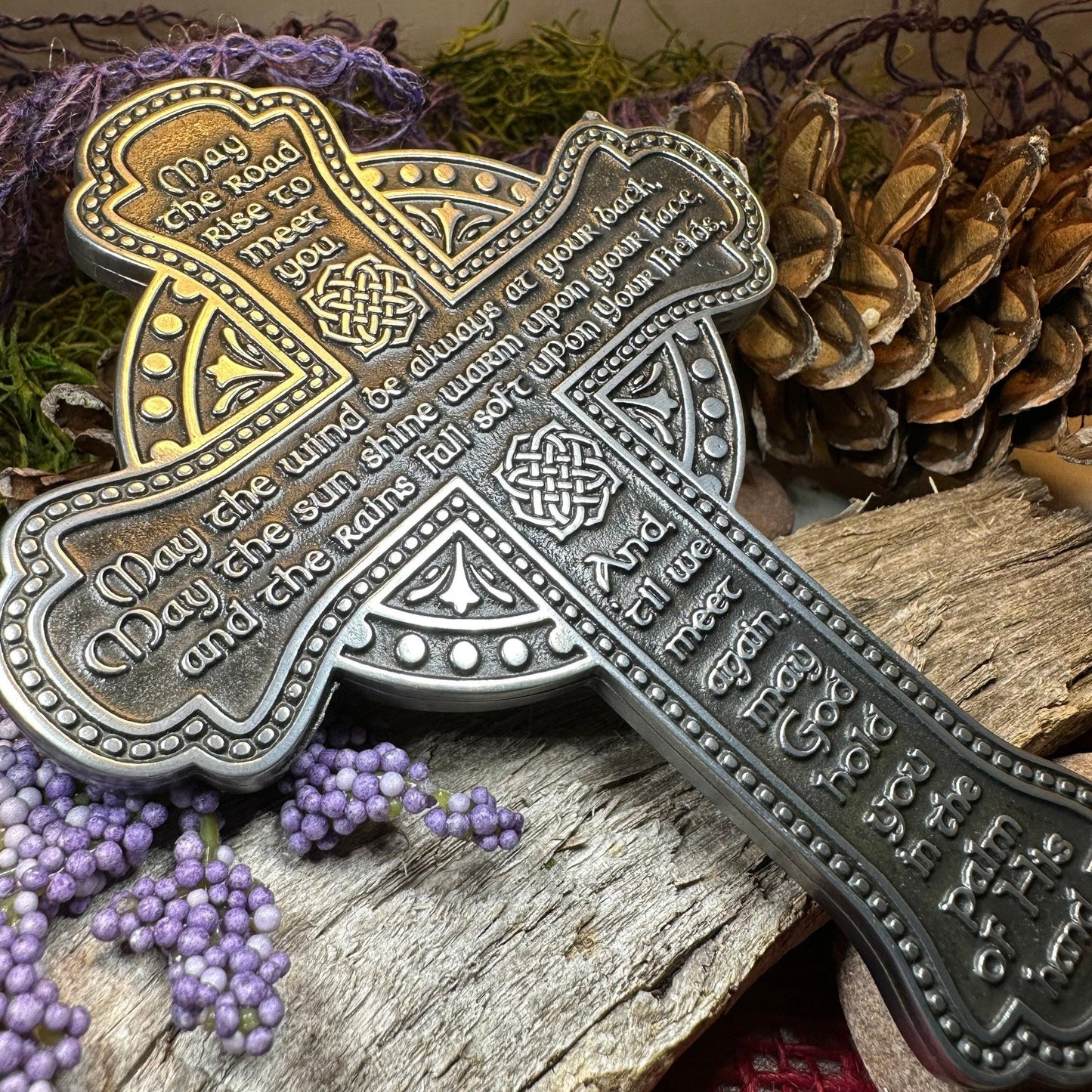Pewter Irish Blessing Cross - May the road rise to meet you - Wall Art
