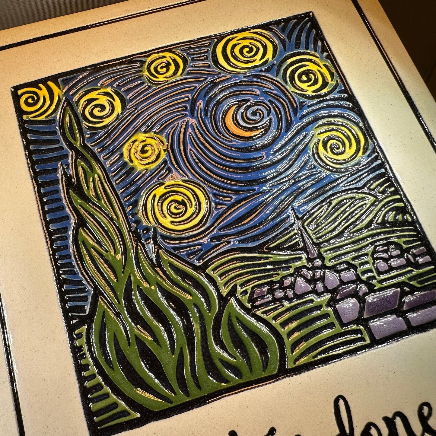 Van Gogh Starry Night - What is done in love is done well - Ceramic Wall Art